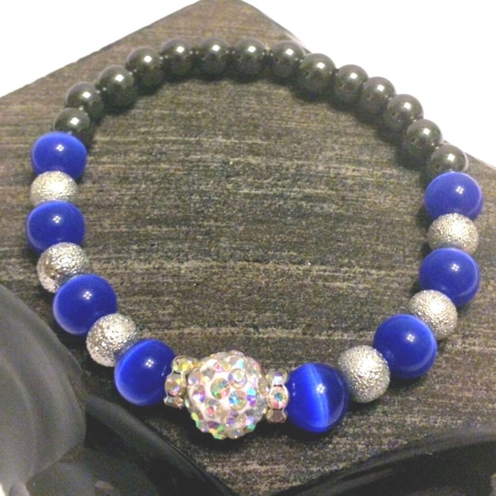 Hematite and Glass Beads Stretch Bracelet